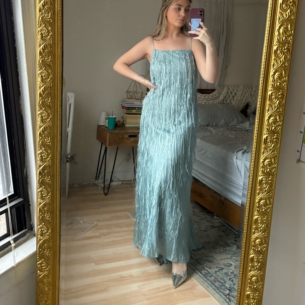 ASOS Arrange Fringe Low Back Blue Maxi Dress
